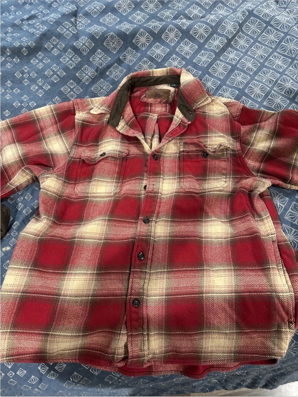 Orvis Luxury Flannel Shirt Mens Large Red Grey Plaid Long Sleeve Button Down